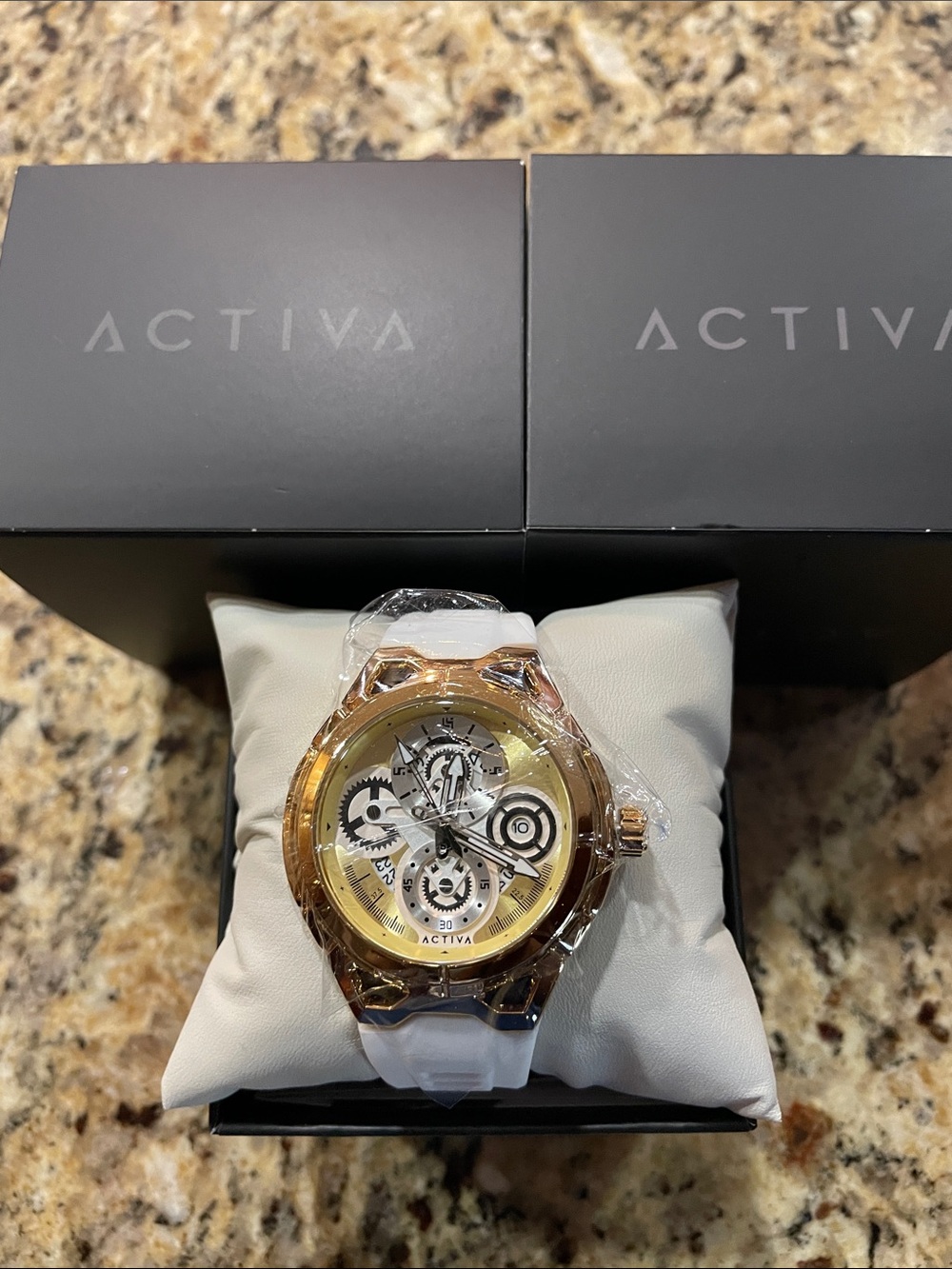 Ativa Gold-Tone Skeleton Dial Men's Watch with White Strap